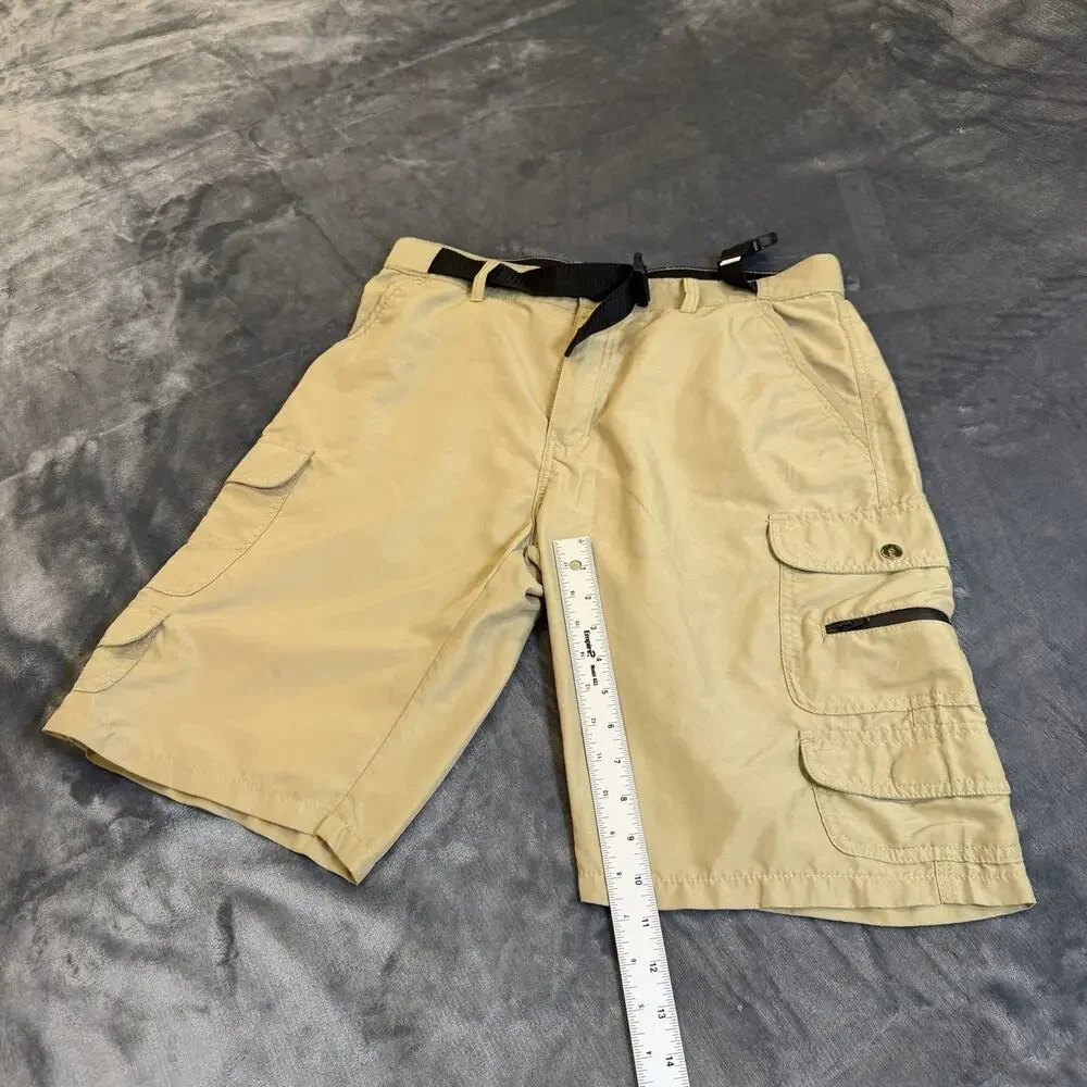 Denali Mens Performance Cargo Shorts Sz 32 Tan Beige Belted Hiking Trail Gorp